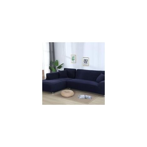 Housse de canapé extensible en forme de L pour canapés d'angle – Tissu élastique durable – Dimensions A-A 90-140 cm, B-B 145-185 cm – Bleu foncé (1/4)