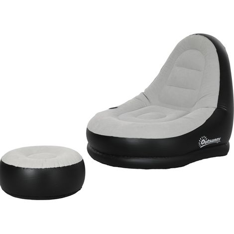 Canapé gonflable avec repose-pieds et porte-gobelet, gris clair, 125x100x87 cm, pour camping et usage domestique (1/5)