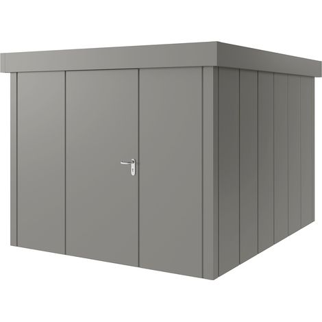Hörmann Metall-Gerätehaus "Juno" mit Flachdach, JFD11 - Design, 262 x 310 cm (B x T), graualuminium, 1-flüglige Tür, Anschlag links (1/5)