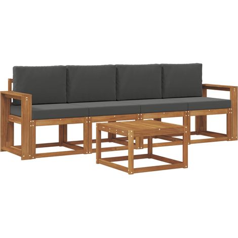 Set di divani da esterno con cuscino 5 pz Salotto da Giardino Naturale e Antracite (1/5)