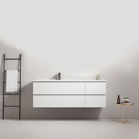 Mobile bagno sospeso 100 cm Grigio Cenere Lavabo in Resina Senza Specchio - Fiji Paint (1/4)