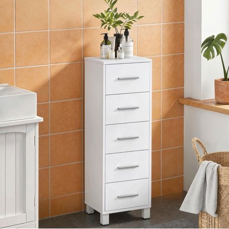 Mueble de baño estrecho con 5 cajones, 30 x 30 x 95 cm, blanco, REDOM (1/5)