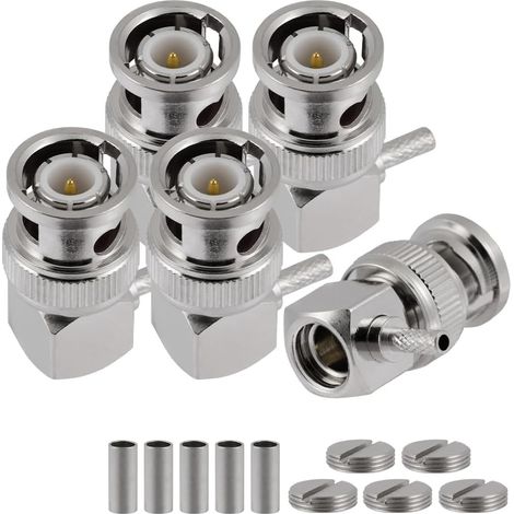 BNC Connecteurs Mâles à Sertir à Angle Droit 50 Ohm Connecteur BNC Mâle à Sertir pour RG316 RG174 Câble Coaxial RF (1/5)