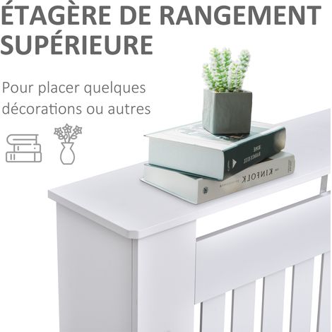 Cache-radiateur Design lattes verticales MDF Blanc 112x19x81cm avec étagère supérieure robuste et élégant pour intérieur moderne (1/5)