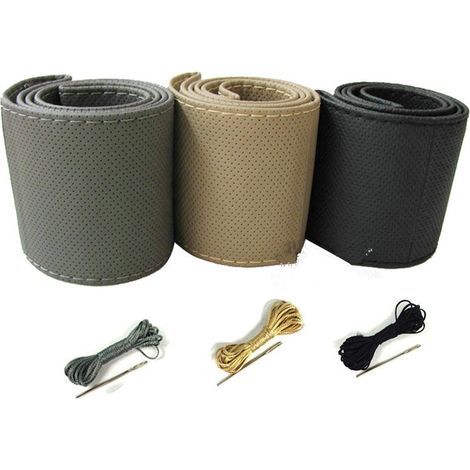 Set di 3 coprivolanti universali in pelle per auto, autocuciti, traspiranti e antiscivolo, 15 pollici (1/5)