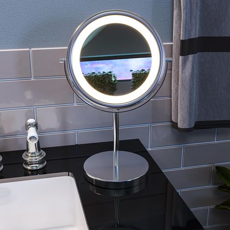 Croydex Makeup Mirror LED Lighted & Magnifying Cosmetic Mirror in Chrome (1/5)