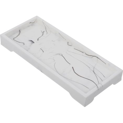 Plateau De Rangement Blanc Effet Marbre en Résine, Multifonctionnel, Organise Bijoux Et Articles De Toilette pour Salle De Bain, Support Décoratif Pratique'-'-
