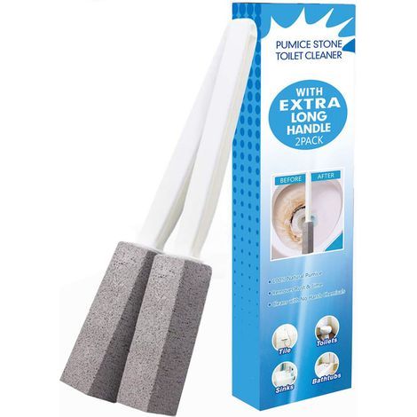 Lot de 2 brosses de nettoyage de toilettes en pierre ponce avec long manche pour le nettoyage de la salle de bain et de la cuisine. (1/5)