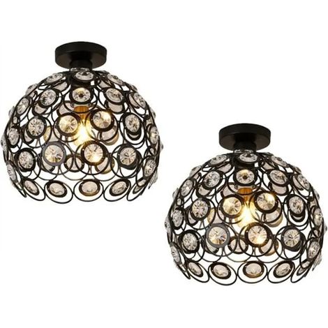 U-Do 2Pcs Plafonnier en Cristal en Fer Noir design Vintage Lampe de Plafonde éclairage 26cm décoration Salon Cuisine Chambre (1/4)
