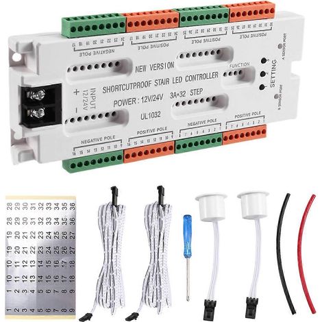 Veilleuse d'escalier à LED 32 canaux avec contrôleur de protection contre les courts-circuits (DC12V/24V) (1/5)