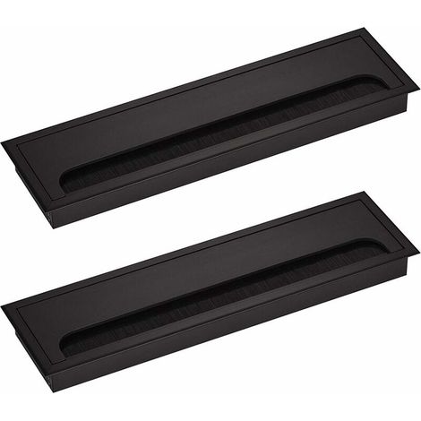 Couvercle Passe Câbles Fil Rectangulaire 80x 280mm pour Encastrer sur Table de Bureau Organisateur de Cables pour Meuble Aluminium Noir Anodisé Passage de Câble Cache-Câble Lot de 2