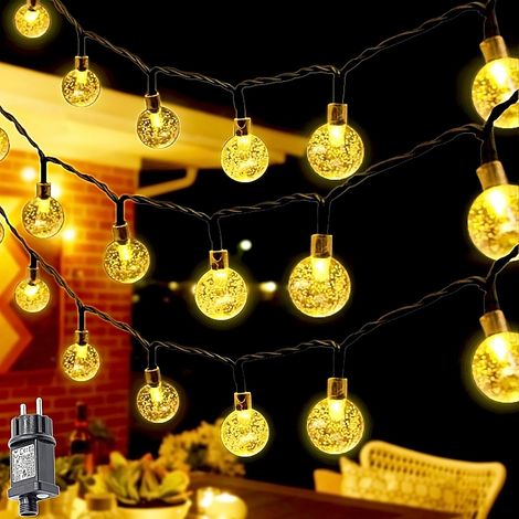 Guirlande lumineuse d'extérieur 20m 200Leds, guirlande lumineuse à boules en cristal d'extérieur étanche avec prise, 8 modes et minuterie pour balcon, jardin, mariage, Noël, Multicolore (1/5)