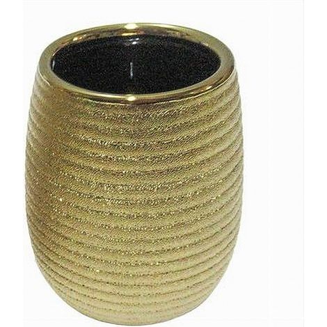 Cleafe - Bicchiere Porta Spazzolini Accessorio Dorato Rigato Moderno Arredo Bagno 59935 - (1/3)