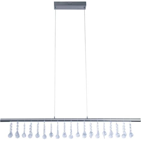 Suspension LED 100 cm Luminaire en Métal Nickel Satiné et Cristaux pour Salon et Bureau - PANGIVO (1/5)
