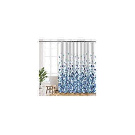 Rideau de Douche Bleu à Motif Bulles, 180x180 cm, Polyester Lavable en Machine, 12 Crochets Inclus (1/5)