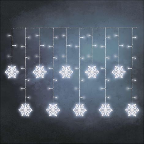 Guirlande de flocons de neige avec 60 LED, rideau lumineux de 135 cm + câble d'alimentation de 5 m, lumière blanche froide, guirlande lumineuse LED + bloc d'alimentation, durée d'éclairage 10 000 (1/5)