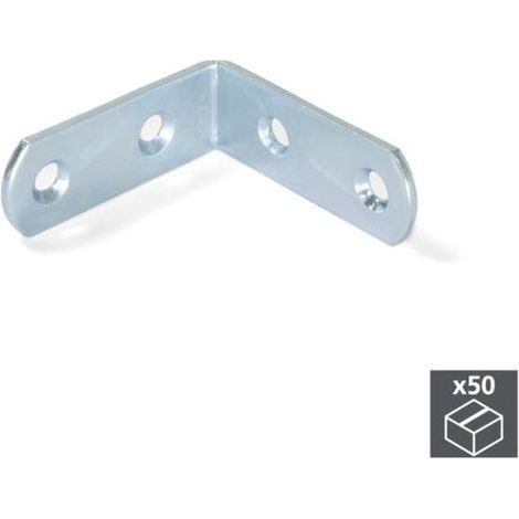 Packung mit 50 Befestigungswinkeln, 42x42 mm – verzinkter Stahl – 4 Löcher zur rechtwinkligen Befestigung von Brettern. (1/5)