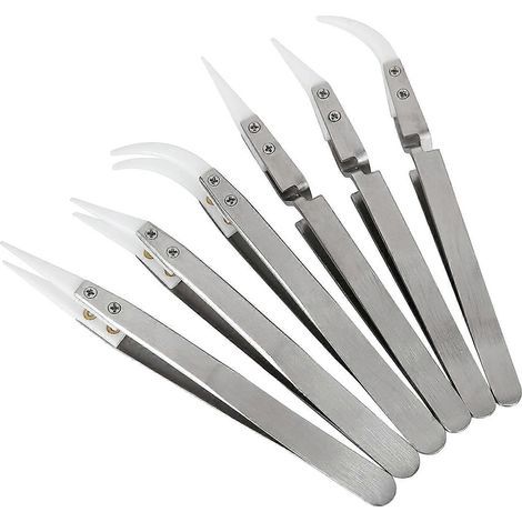 Lot de 6 pinces de précision en céramique pour soudure inversée. non conductrices. antimagnétiques. pointues et incurvées en titane (1/5)