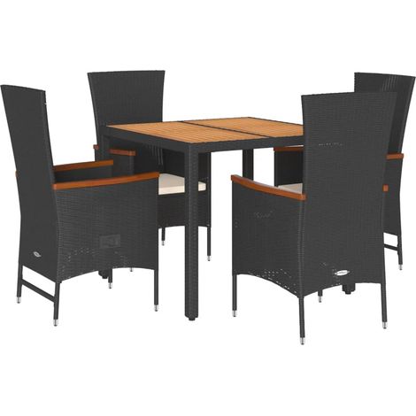 Maison Exclusive - 5-tlg. Garten-Essgruppe mit Kissen Schwarz Pol