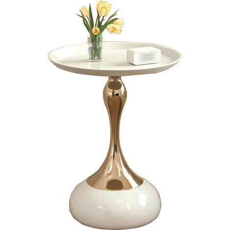 Tavolino rotondo, Elegante tavolino da cocktail e bevande, Comodino in marmo Tavolino da caffè piccolo Tavolino da salotto e per piccoli ambienti - Bianco (1/5)