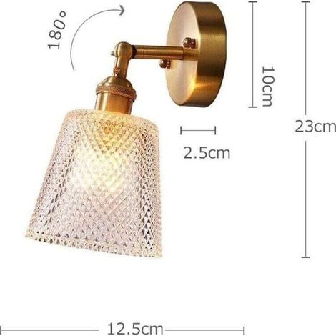 Applique murale en laiton – Verre soufflé moderne – 12,5x23 cm – E27 – Parfaite pour salle de bain parentale, spa ou suite parentale (1/4)