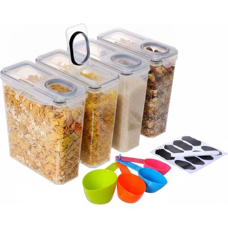 Ensemble de 4 boîtes hermétiques pour l'organisation de la maison, dans la cuisine et sur le plan de travail, adaptées au stockage quotidien des ingrédients.-AquaForge (1/5)
