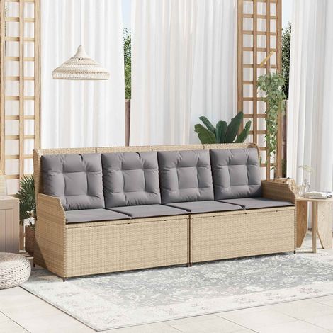 Gartenbank mit Kissen Beige und Grau Poly-Rattan