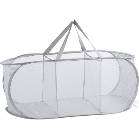 Foldable Laundry Basket Mesh Oxford Cloth 3 Section Pop Up Laundry Hamper Clothes Basket for Bathroom Dorm Travel Grey (1/5)