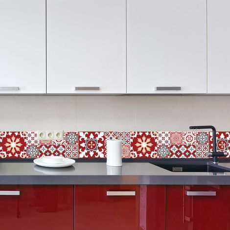 Crédence cuisine en aluminium - Pose autocollante REDMONKY 100 x 20 Rouge (1/4)