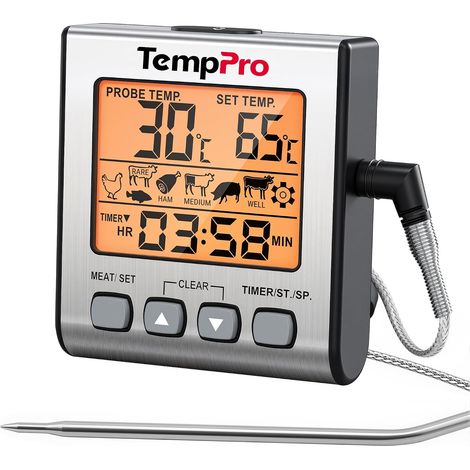 TP16S Thermomètre à Viande avec Double sonde en Acier Inoxydable Thermomètre de four avec rétroéclairage, températures prédéfinies et alarme, Pour BBQ, four et fumoir (1/5)