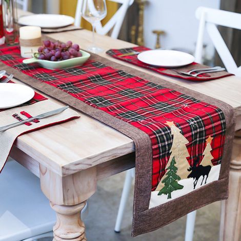 Chemin de table à carreaux en coton et lin, décoration de Noël, chemin de table (1/5)