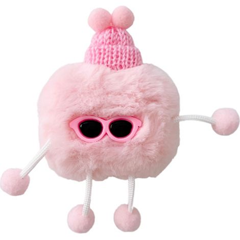 Étui de protection pour écouteurs Bluetooth Apple 1/2 génération, orné d'une adorable figurine de lunettes de soleil en peluche rose, compatible avec les AirPods 1/2.