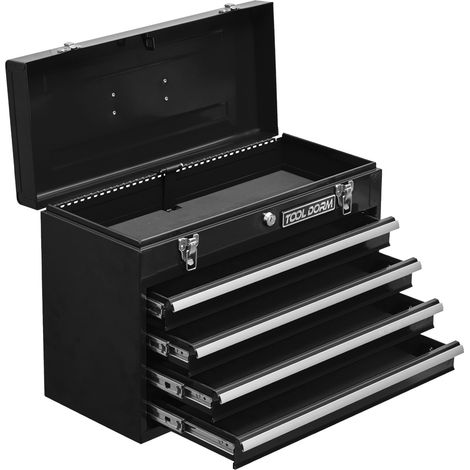 Caisse à outils en acier noir avec 4 tiroirs verrouillables et poignée portable (1/5)