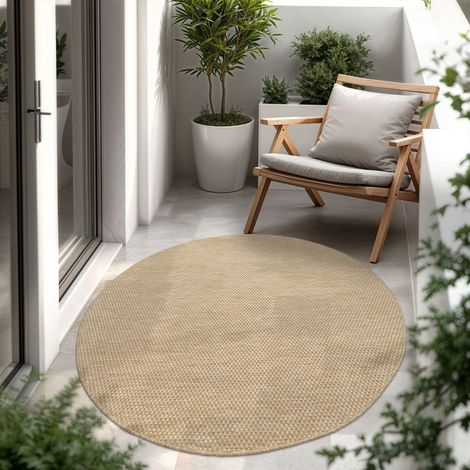 Paco Home Tapis Intérieur Et Extérieur Balcon Terrasse Tapis Cuisine Monochrome Moucheté Naturelle, 80 cm rond