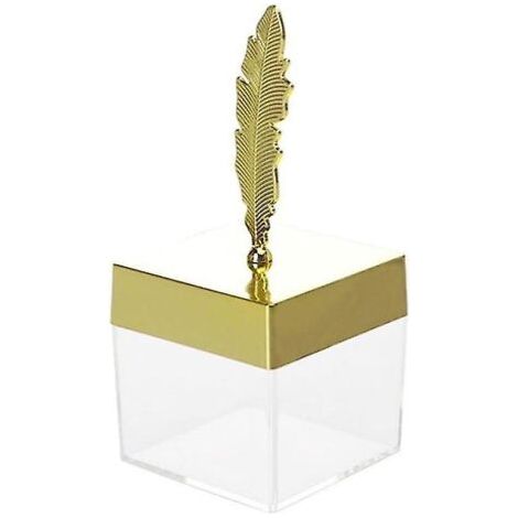 Boîte à bonbons carrée transparente 24 pièces avec couvercle en plumes, petite boîte cadeau, or (1/3)