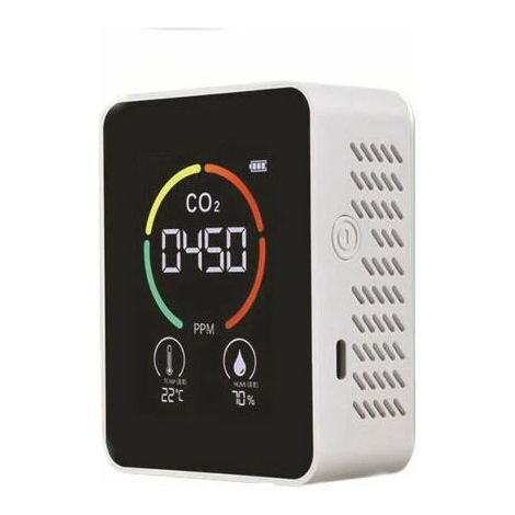 Détecteur de dioxyde de carbone (CO2) - Mesure de la concentration de CO2 - Trois en un : température et humidité - Blanc (1/5)