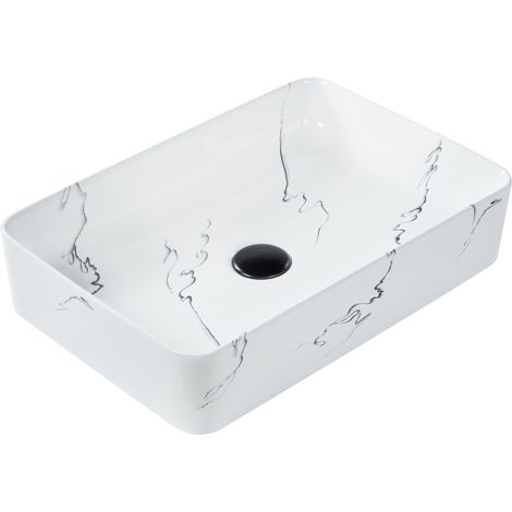 Lavabo sobre encimera baño cerámica blanco efecto mármol 51 x 34 cm Hopi