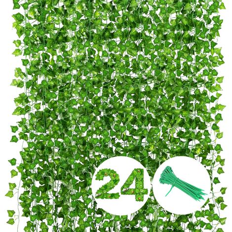 Guirlande de lierre artificiel (lot de 24), 51 m (168 pi), plantes artificielles, lierre suspendu, décoration pour jardin, mariage, balcon, vert - 51 m (168 pi) (1/5)