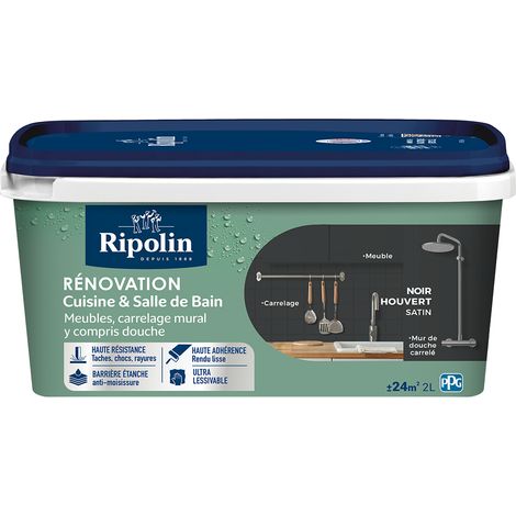 Peinture Rénovation Cuisine et Bain - Satin - 2L - Noir Houvert - Ripolin (1/5)