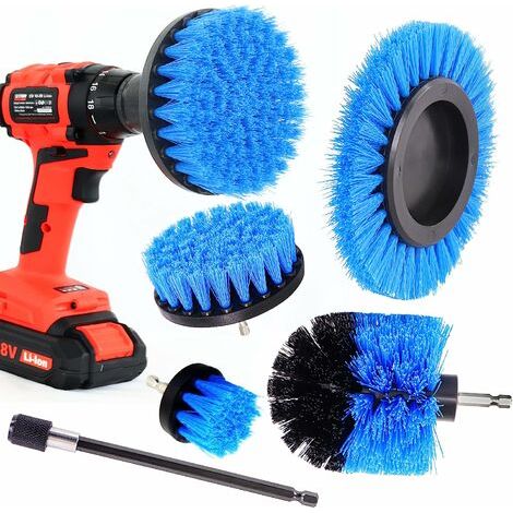VURAHOME - Brosses Nettoyage pour Perceuse Visseuse à Poils Moyens Bleu. Brosses à Nettoyer Tissus Bois Salle de Bains Douche Cuisine Carrosserie Auto Céramique (1/5)