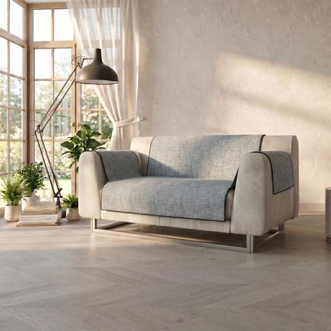 Housse de canapé, 100% Polyester, Gris foncé, 2 Places (1/5)