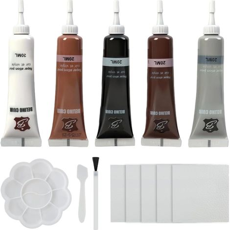 5-teiliges Lederreparaturset – Mehrfarbig – Kaffee, Grau, Beige, Braun, Schwarz + Zubehör (Bürsten, Schaber) für Sofas, Autositze und Kunstleder (1/5)