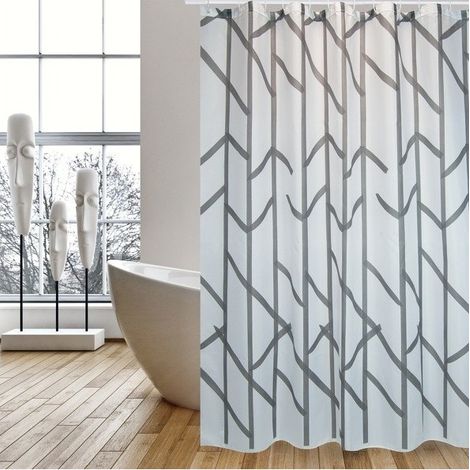 Rideau de douche Polyester TREE 180x200cm QUALITE PREMIUM Gris - Anneaux inclus MSV