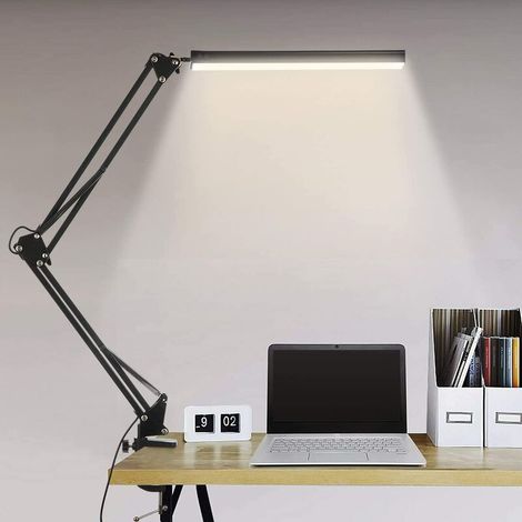 Lampe de Bureau LED, 14W Lampe de Table Architecte Pliable avec Pince, 10 Niveaux de Luminosité X 3 Modes de Couleur, Lampe de table Réglable, Protection des Yeux, 5V/2A CE Adaptateur Incluse (1/5)