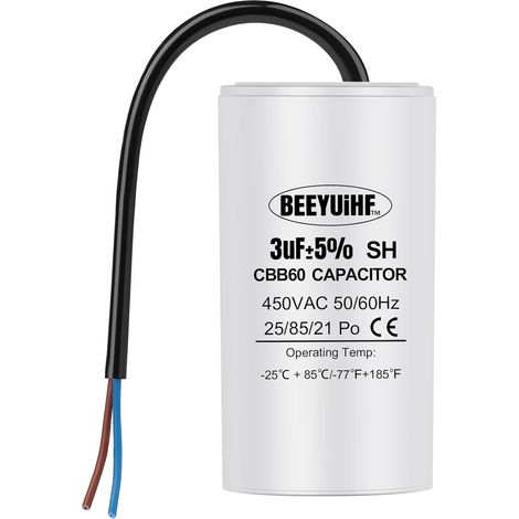 CBB60 3uF Condensateur de Démarrage de Moteur 50/60Hz 450VAC avec fil - 34 x 65 mm (1/5)