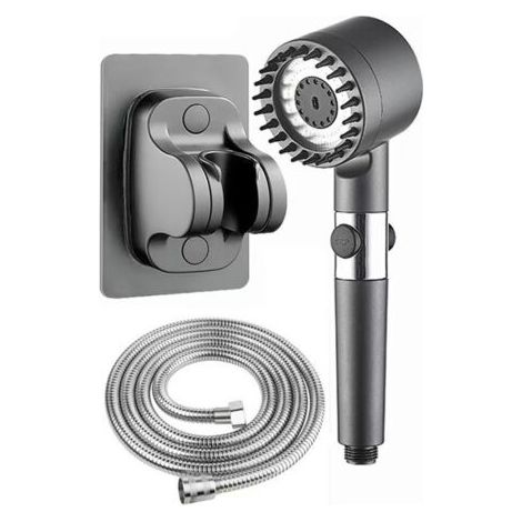 Pommeau de douche anticalcaire, pommeau de douche haute pression avec flexible de douche de 1,5 m et support de douche, douchette à main avec 4 modes de jet, gris clair (1/5)