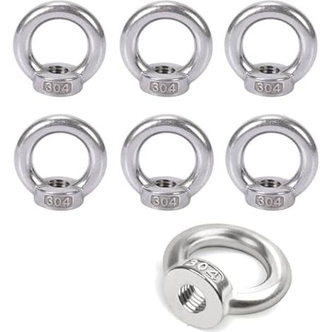 Lot de 6 écrous à œillet M8 filetés en acier inoxydable 304 - Œillets à œil - Écrous à anneau pour fixer des ornements suspendus - Pots de fleurs - Support de balançoire