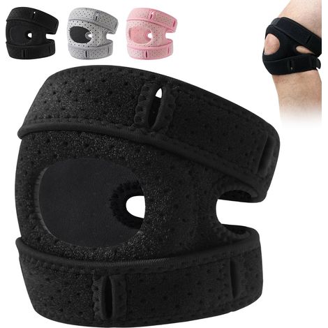 Rodilleras para hombre y mujer, almohadillas rotulianas, mangas de soporte de tendones ajustables con estabilizadores laterales y almohadillas de gel para menisco (Negro, S/M) (1/5)