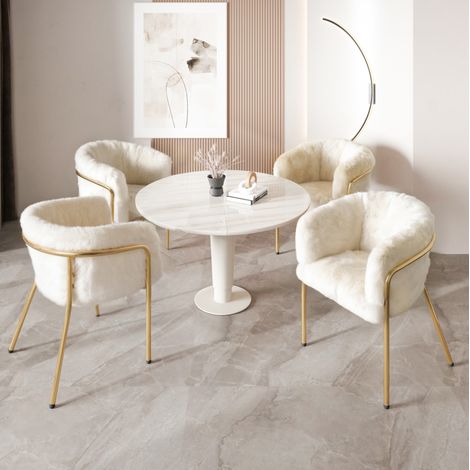 Set di 4 sedie da pranzo in pelliccia sintetica bianca con gambe in metallo HAVRYA (1/5)
