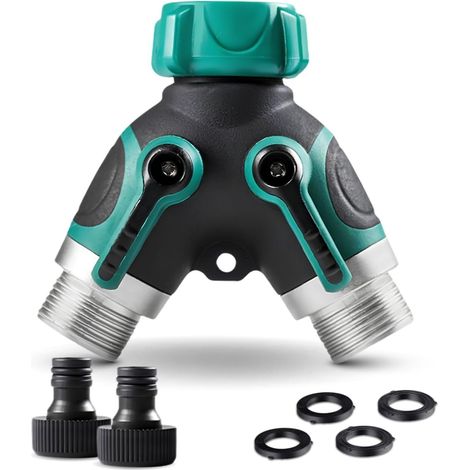 Distributeur Arrosage 2 Voies 3/4" Raccord Tuyau D'arrosage avec Interrupteur de Commande Débit d'eau réglable et Horticulture,raccord Double Tuyau d'arrosage (1/5)